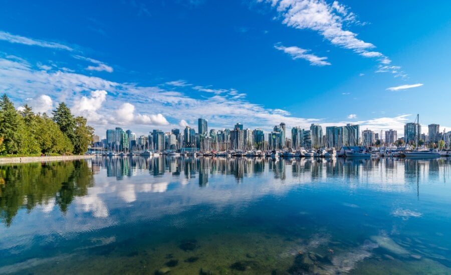 A distant view of the Vancouver, BC skyline