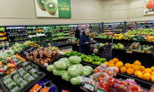 Grocery store produce aisle with inflating food prices