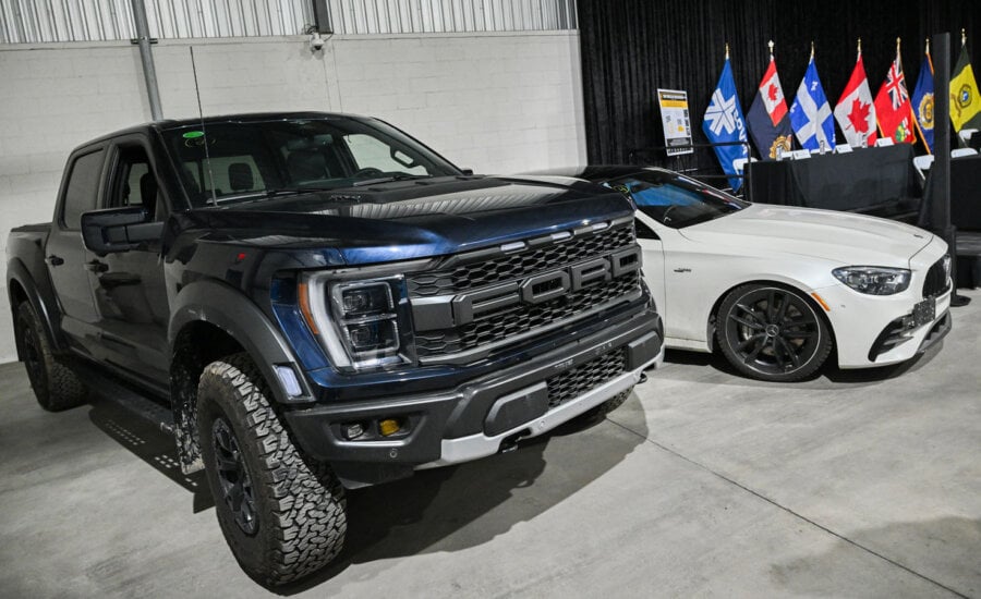 Two recovered stolen vehicles are shown ahead of a news conference in Montreal, Wednesday, April 3, 2024, on car theft in Quebec and Ontario. Looking for a break on car insurance premiums is often top of mind for drivers. And finding ways to reduce that figure is especially important now, when rampant thefts have led to higher insurance costs.