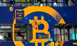 Bitcoin advertisement on a bus (Bitcoin is halving in 2024)