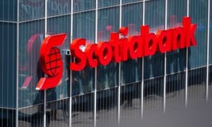 A Scotiabank sign is shown on a shopping mall in Ottawa.