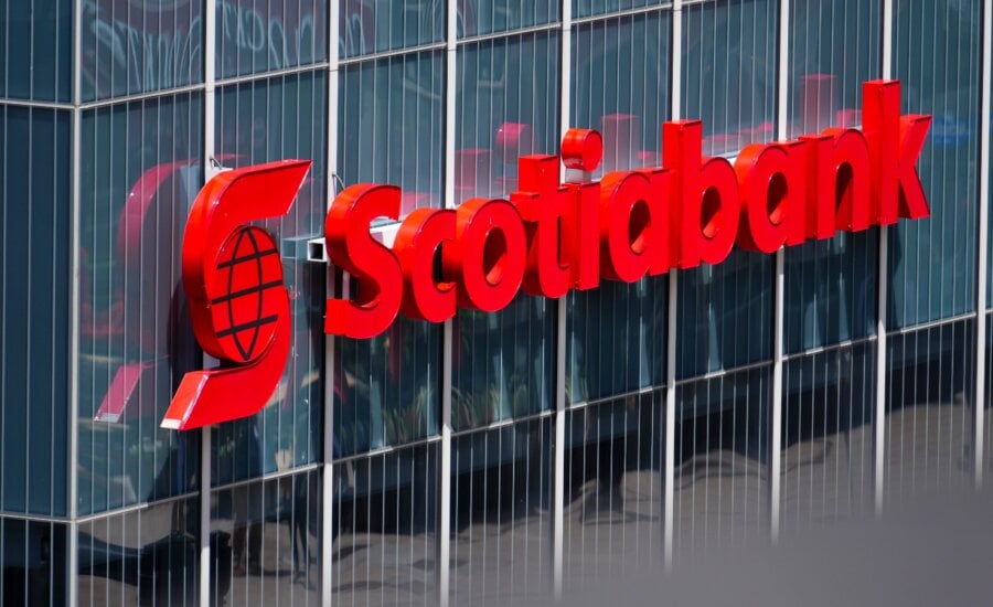 A Scotiabank sign is shown on a shopping mall in Ottawa.