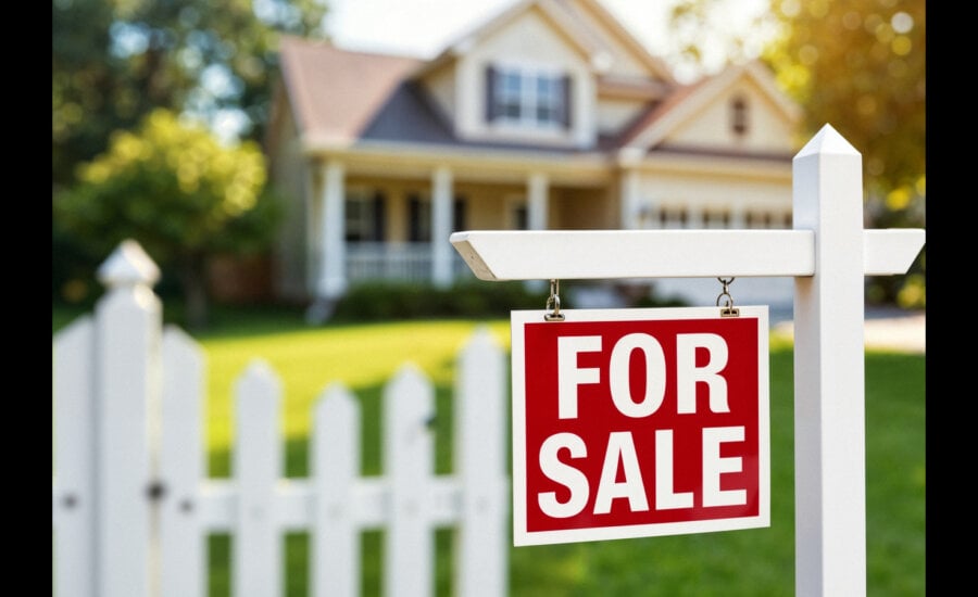 House with a for sale sign in front of it.