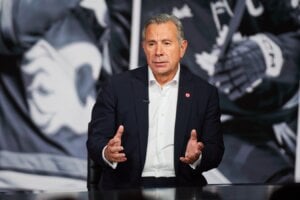 Rogers Communications Inc. hopes to find "revenue and cost synergies" in its expanded portfolio of sports assets after becoming the majority owner of Maple Leaf Sports & Entertainment. Rogers president and CEO Tony Staffieri speaks at a press conference in Toronto on Wednesday, April 2, 2025.