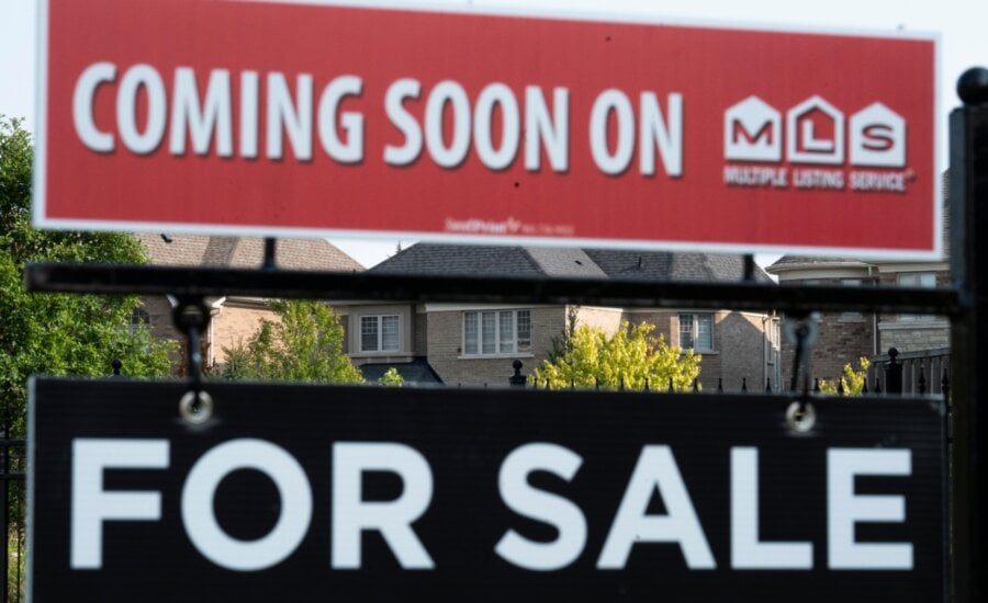 A real estate sign is shown in Vaughan, Ont. on Thursday, Sept. 12, 2024. The Canadian Real Estate Association says it recorded the most home sales for August in four years as the number of residential properties that changed hands rose 1.9 per cent compared with a year ago.