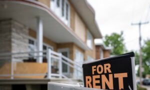 A duplex shows a "For Rent" sign in the Montreal borough of Lasalle on Thursday, June 26, 2025.