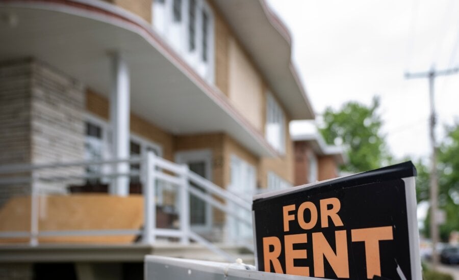 A duplex shows a "For Rent" sign in the Montreal borough of Lasalle on Thursday, June 26, 2025.