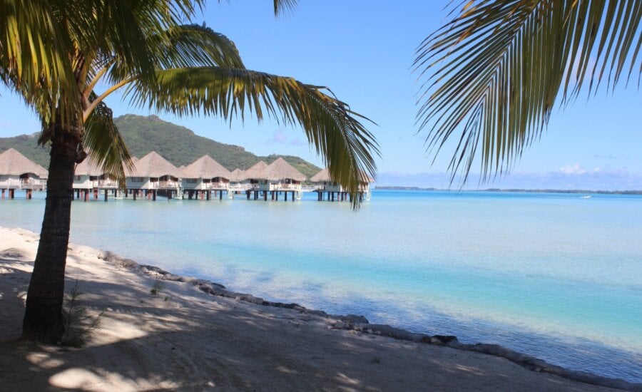 A view of the beach, lagoon and bungalows at Le Meridien resort in Bora Bora, on Oct. 30, 2016.