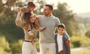 Young family enjoying the outdoors together