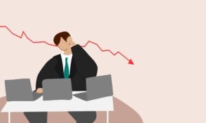 Illustration of business man reacting to falling stock market