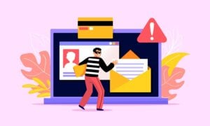 Illustration of a burglar stealing data online