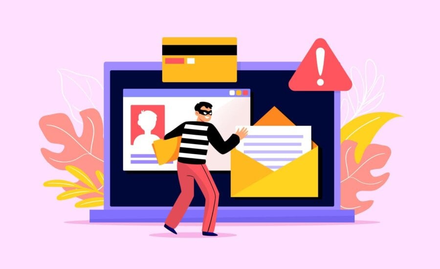 Illustration of a burglar stealing data online
