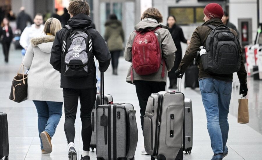 Family traveling through the airport
