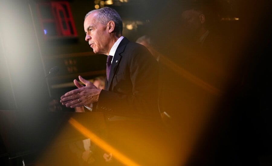 Prime Minister Mark Carney speaks during an announcement on the Canada Strong Fund, Canada's first sovereign wealth fund at the Canada Science and Technology Museum in Ottawa on Monday, April 27, 2026.