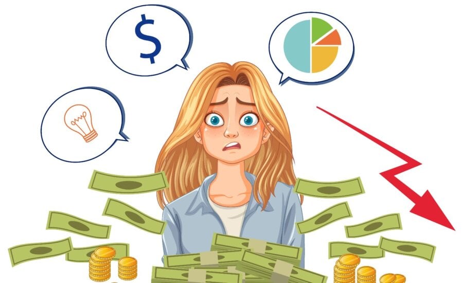 Illustration of woman regretting financial decisions