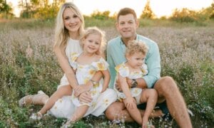 Erin Bury, left, and Kevin Oulds are pictured in this undated handout photo with daughters Emilia, left, and Olivia.