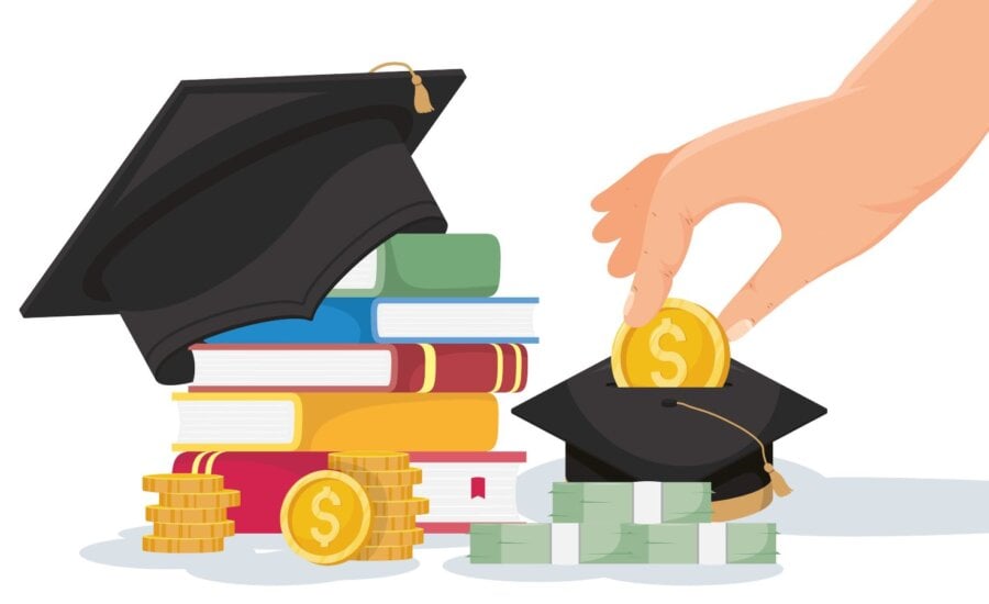 Illustration of books and money for education