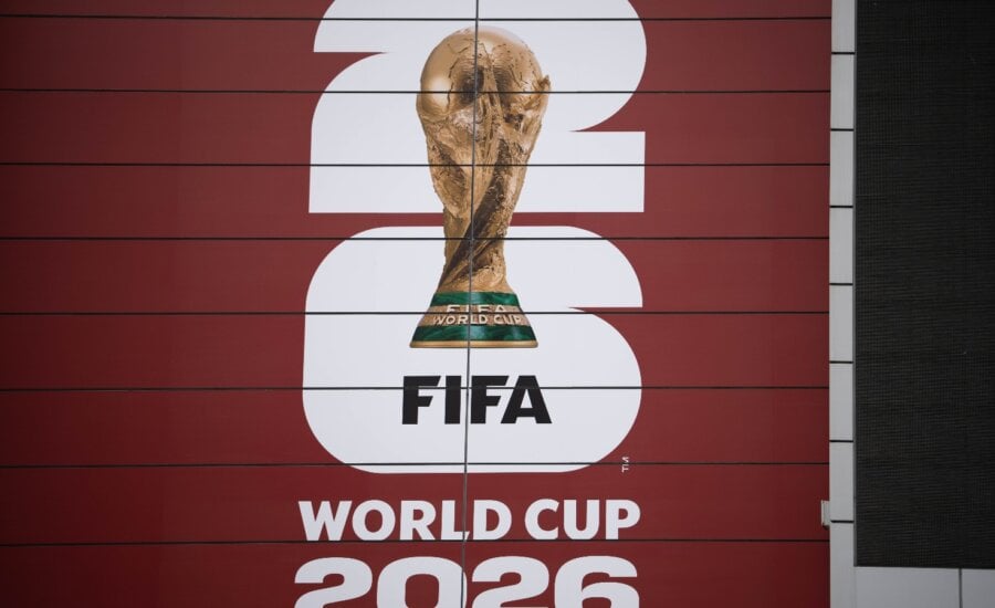 FIFA World Cup 2026 logo is pictured on the side of B.C. Place in Vancouver, on Monday, May 25, 2026.