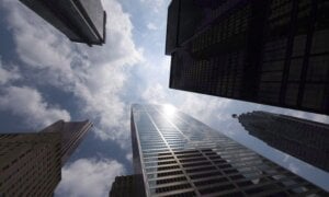 Bank towers are shown from Bay Street in Toronto's financial district, on Wednesday, June 16, 2010.