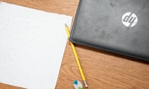 A student's TDSB laptop sits on their desk at an elementary school in Toronto on Tuesday, January 9, 2024.