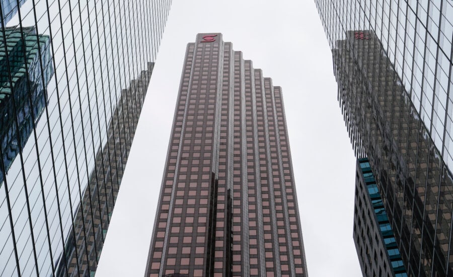 Bank towers are pictured in the financial district in Toronto, Friday, Sept. 8, 2023.