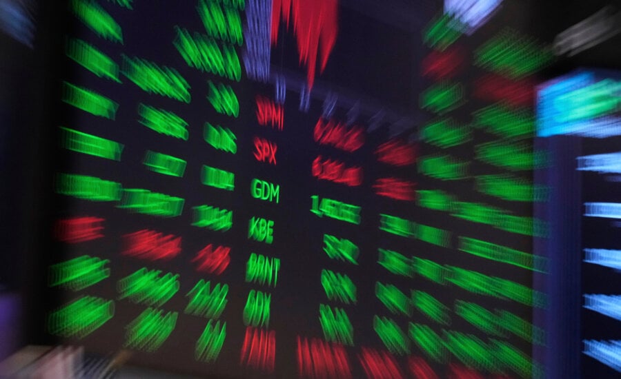 A board above the trading floor of the New York Stock Exchange is shown in this image, Tuesday, July 1, 2025.